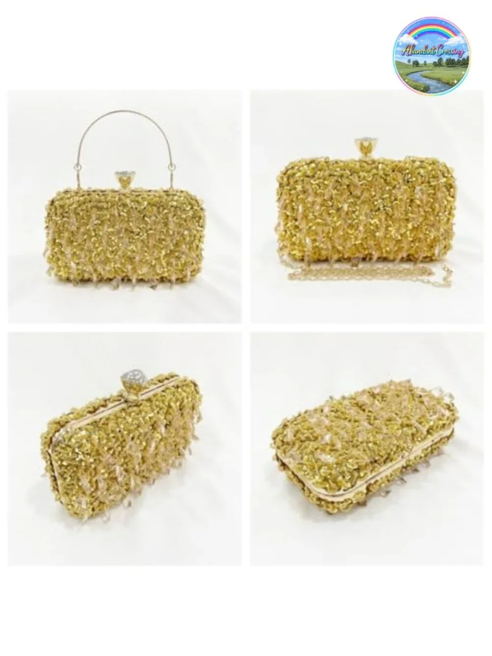 Embroidered Beaded Sequin Clutch Evening Bag Wedding Party Purse